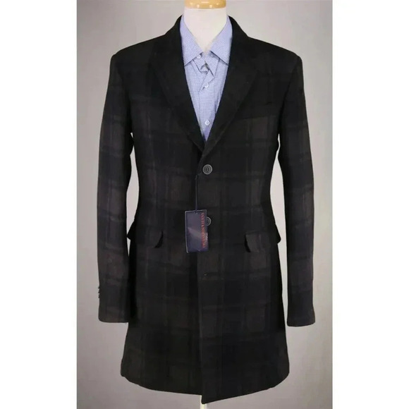 Trussardi Brown/Black Check Wool Flannel 3-Btn Slim Fit Overcoat 38 New! - Picture 2 of 13